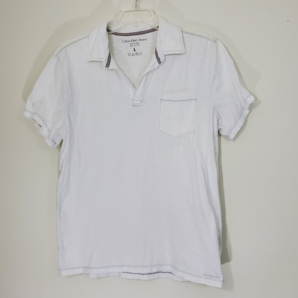 Calvin Klein Jeans White Polo Top, Size Large
